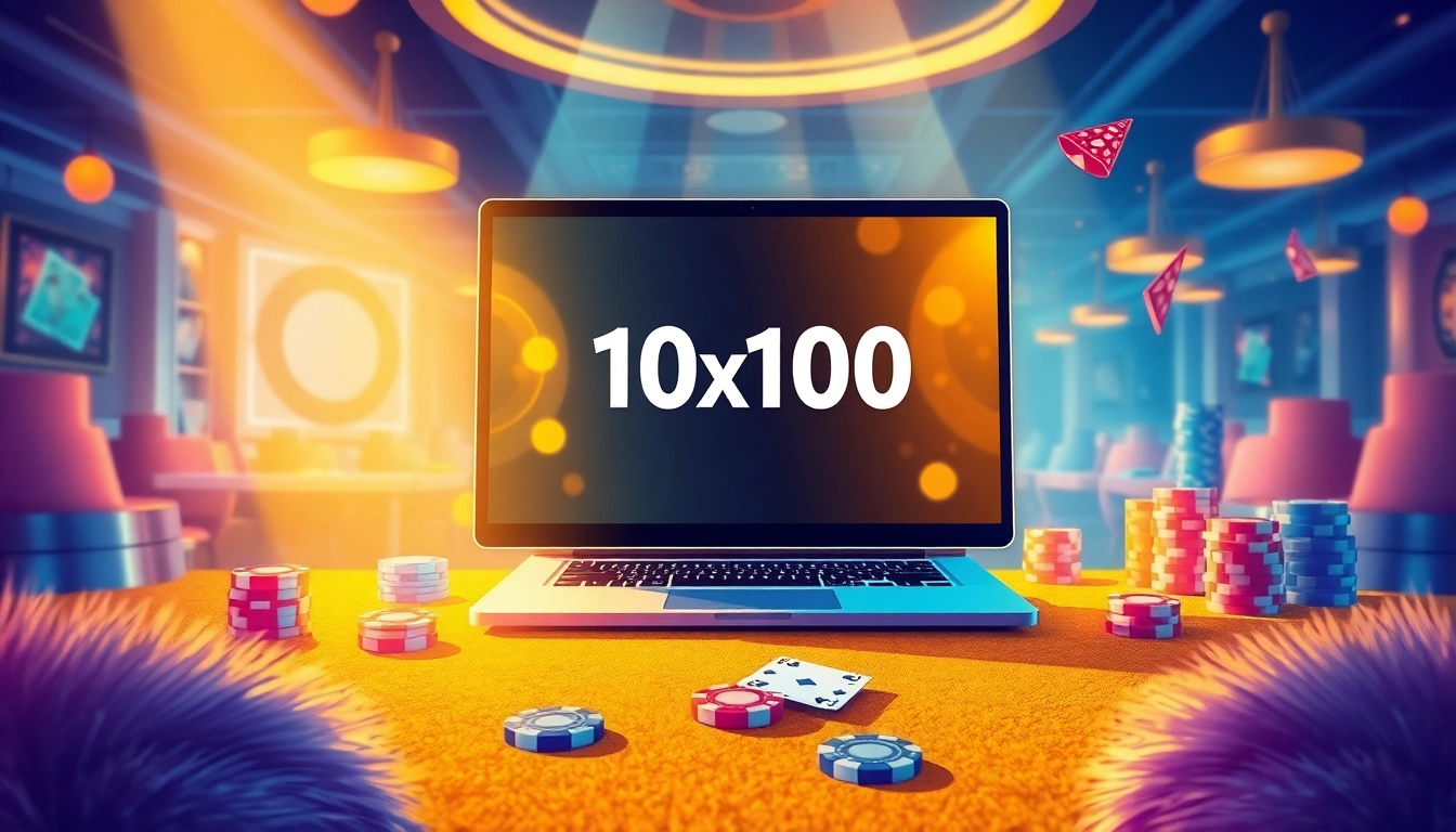 Experience the excitement of online gambling with promotional offer 10รับ100 displayed on a vibrant casino desktop.