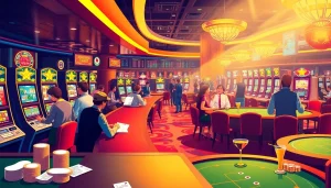 Engage with the thrilling j88 sports betting scene in a bustling casino atmosphere.