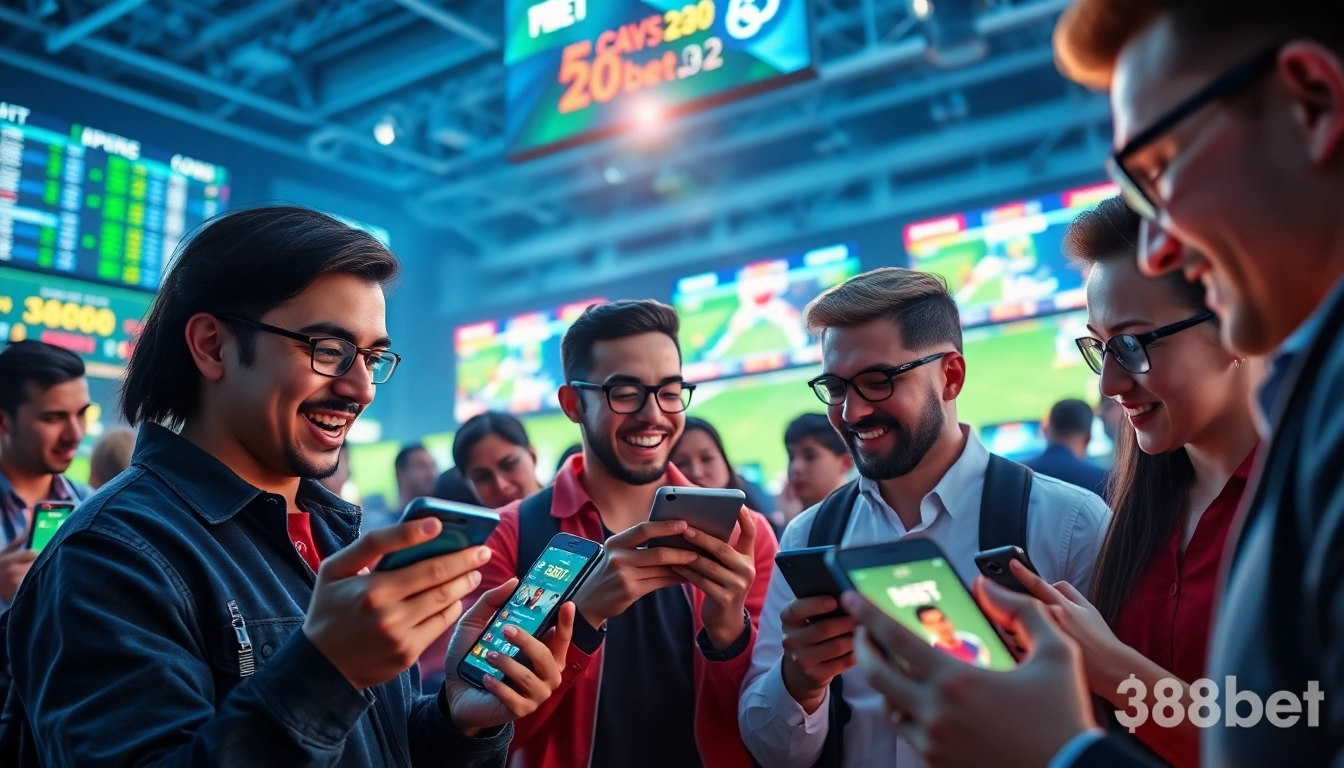 Bettors enjoying the excitement of 88bet sports betting with devices displaying live game odds and dynamic graphics.