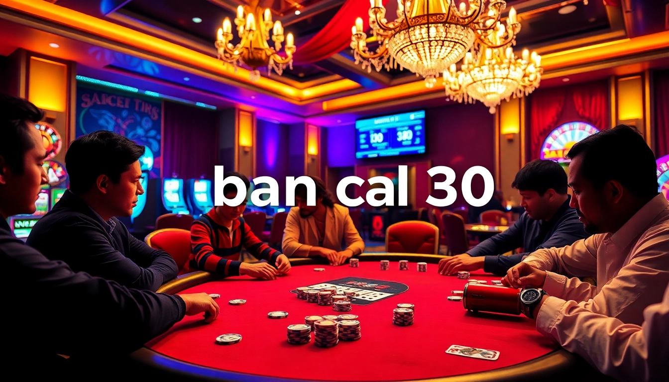 Experience the thrill of ban ca 30 at an upscale casino, showcasing intense poker action and vibrant slot machines.