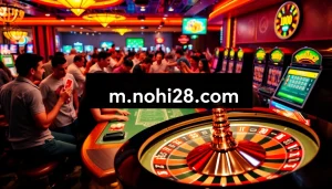 Experience high-stakes gaming at m nohu28 com, where players enjoy thrilling poker and roulette sessions amidst vibrant casino lights.