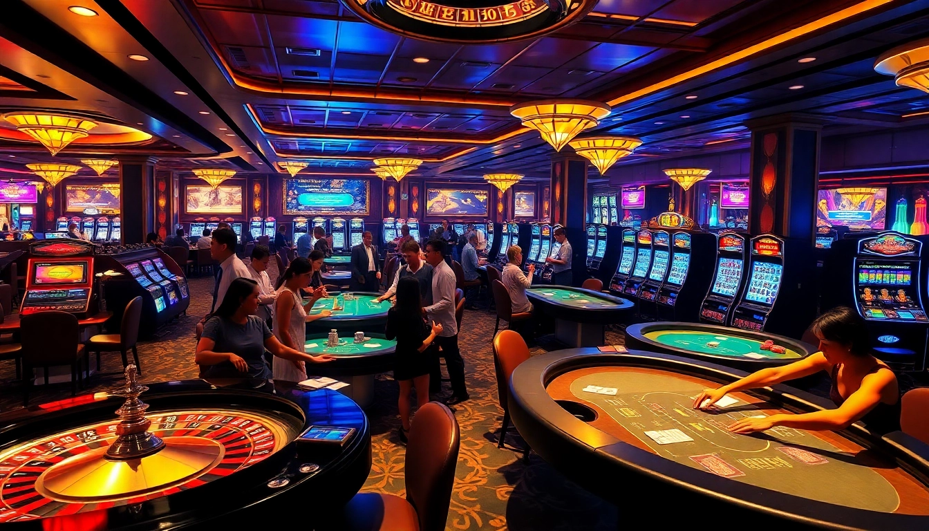Players celebrating wins at a 'Nhà cái uy tín' casino, with roulette wheels and poker chips.