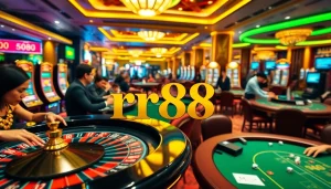 Engaging scene at trang chủ rr88 showcasing vibrant roulette and blackjack tables with eager players.