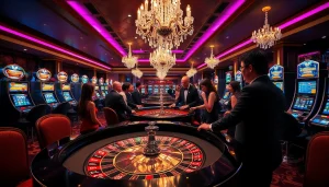 Players engage in thrilling roulette at rr88 casino, showcasing excitement and luxury in a vibrant setting.