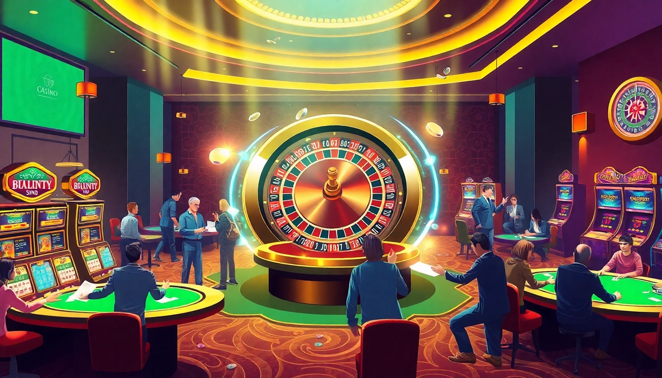 Experience the thrill of top nhà cái uy tín nhất việt nam at a bustling casino with roulette wheels and vibrant slot games.