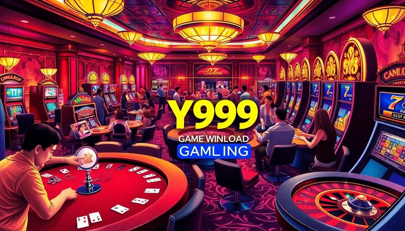 Experience excitement with Y999 Game Download at this vibrant casino, showcasing poker and slot action.
